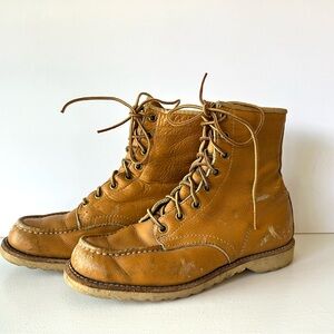 Vintage 60s biltrite nuron crepe sole tan moc toe leather work boots made in USA